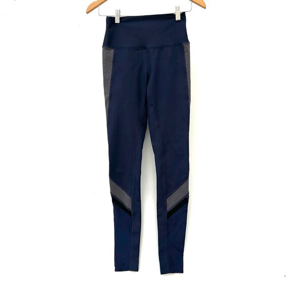 Alo Yoga Elevate Hi-Rise Navy Gray Grey Mesh Leggings XS Yoga Running Ankle - Picture 2 of 7